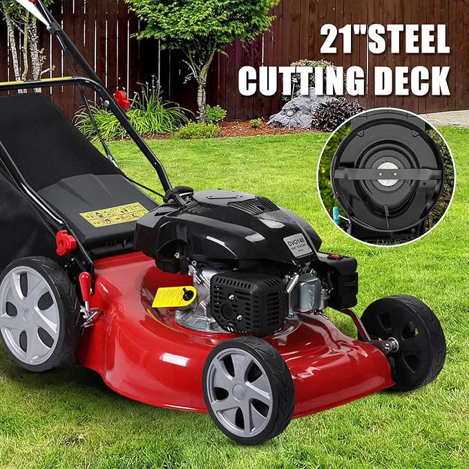4-Cycle Self Propelled Gas Lawn Mower with Bagging,141cc OHV Engine with Air Cooling, 20" Steel Deck, 3-in-1 Cutting System, 8-Level Height Adjustment, 20L Grass Catcher, Foldable Desig Red