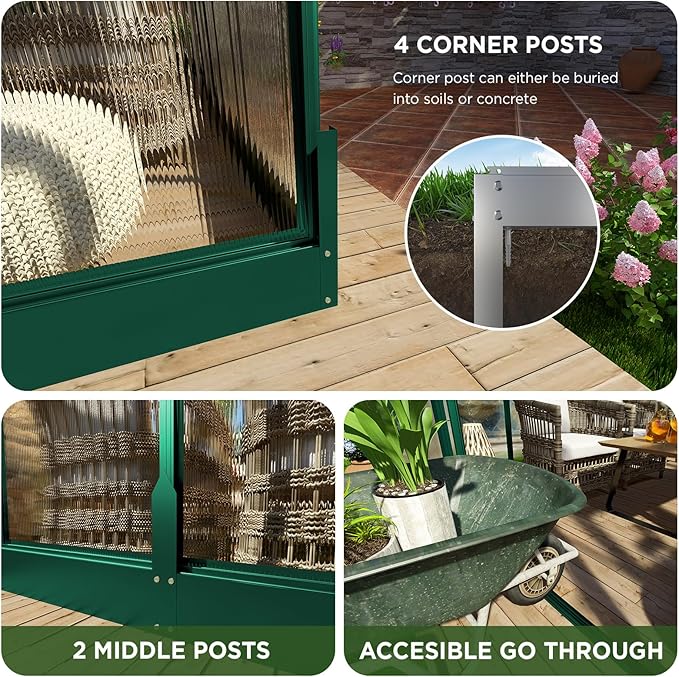 HOWE 8x8x7.5 FT Aluminum Greenhouses for Outdoors,Polycarbonate Greenhouse with 2 Vents Lockable Swing Door Rain Gutter,Walk-in Greenhouse for Backyard Plants,Green