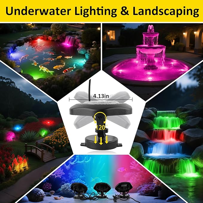 T-SUN Smart RGB Pond Lights, Halloween Outdoor Underwater Light with App & Remote, IP68 Waterproof Submersible Fountain Light, Music Sync, 16M Colors, Timer, Dimmable, Koi Pond, Garden, Set of 12