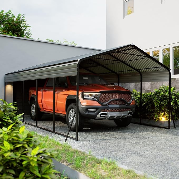 12x25 FT Metal Carport, Heavy Duty Carports Canopy with Galvanized Steel Frame & Roof, Outdoor Garage Car Port for All-Weather, Outdoor Galvanized Shelter for Car, Boats and Truck