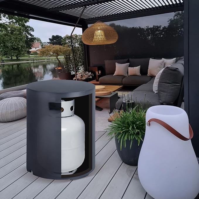 Afterglow 16" Propane Tank Cover Table, Round Tank Container Fits Standard 20 lbs Propane Tank Outdoor Gas Tank, Deck Backyard Patio, Dark Grey