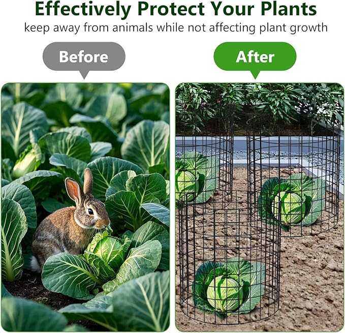 Metal Plant Protector from Animals, 15 Pcs 13'' x 13'' Sturdy Plant Cages with Matching Ground Spikes and Nylon Ties, Keep Animals Out for Plants, Shrubs, Vegetables and Flowers (Black 2)