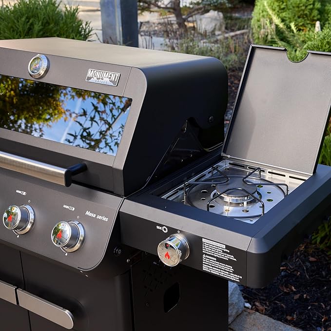 Monument Grills 4+1 Outdoor Barbecue Stainless Steel 4 Burners & 1 Side Burner Propane Gas Grill, 52,000 BTU Patio Garden Barbecue Grill with Knob Controls, Mesa425, Black