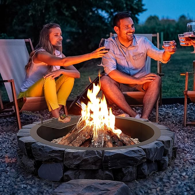 VEVOR Fire Pit Ring, Fire Pit Insert with Barbecue Fire Ring, 40-in Outer/36-In Inner Diameter, 8.5in Height, Carbon Steel Liner DIY Campfire Ring Above/In-Ground, for Outdoor Camping, Bonfires