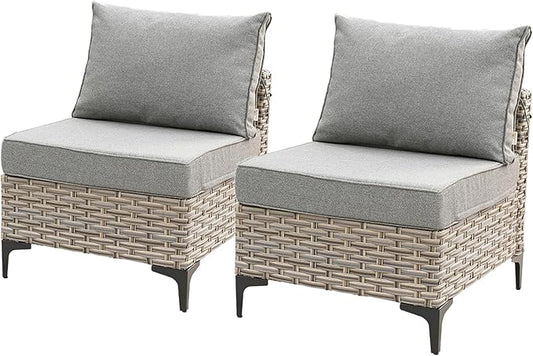 HOOOWOOO 2 Pieces Outdoor Patio Sectional Sets with 2 Armless Middle Chairs,Charcoal Gray