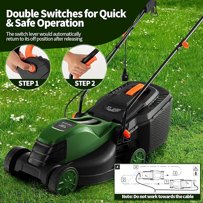 Goplus Lawn Mower, Electric Lawn Mowers with Grass Collection Box, 12 AMP Motor, 14" Cutting Deck, 3 Adjustable Cutting Positions, Walk-Behind Small Corded Lawnmower for Garden Farm Yard