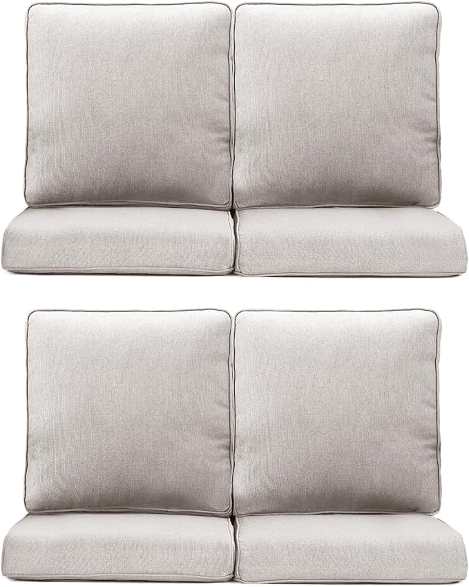 Patio Chair Cushions 4 Packs - Outside High Back Thick Water-Resistant Cushion 22x24 with Zipper Cover for Outdoor Glider Rocking Chairs Loveseat Couch – Beige/Regular
