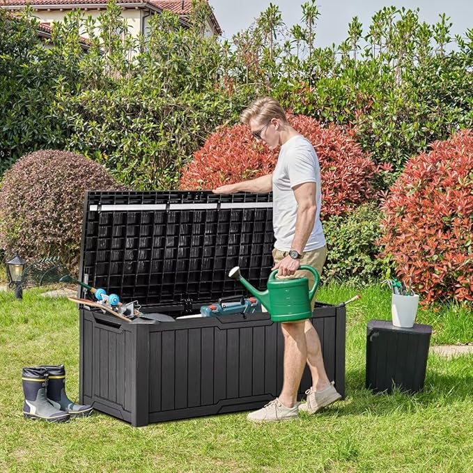 YITAHOME 120 Gallon Outdoor Storage Deck Box, Large Resin Patio Storage for Outdoor Pillows, Garden Tools and Pool-Supplies, Waterproof, Lockable (Black)