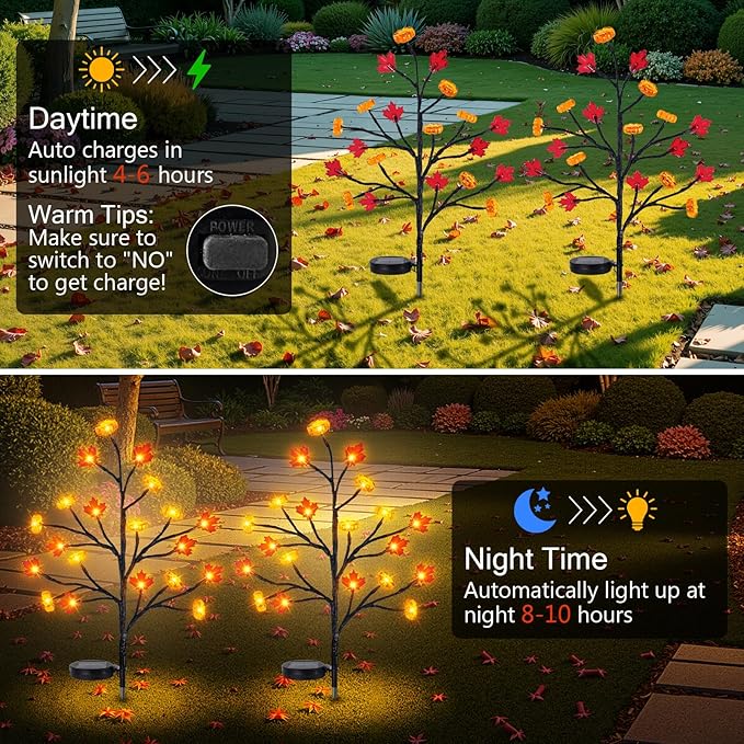 8 Pack Fall Solar Lights Outdoor, 160 LED Maple Pumpkin Stake Lights with 8 Mode, Waterproof Solar Pathway Lights for Garden Patio Yard Fall Outdoor Decor