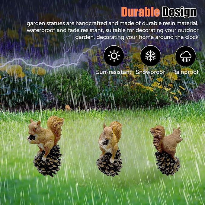 Squirrel on Pinecone Garden Statue – 6 inch Polyresin Outdoor Figurine, Weatherproof Wildlife Decor, Rustic Yard Ornament for Patio, Lawn & Home Accents