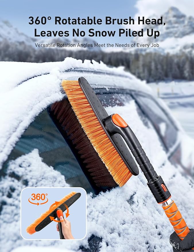 AstroAI 39.37" Ice Scrapers for Car Windshield and Snow Brush with Foam Grip and 360° Pivoting Brush Head for Christmas Car Auto Truck SUV(Orange)