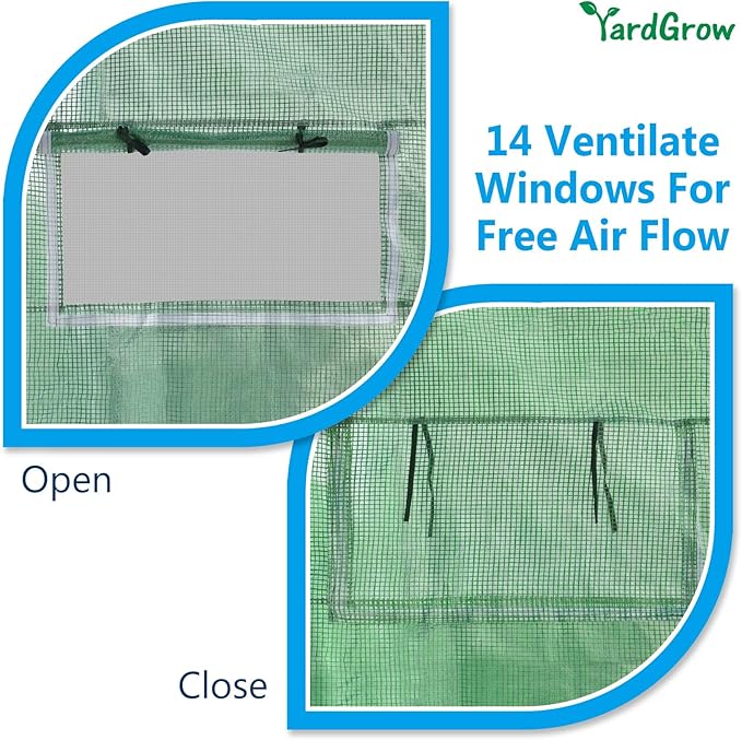 YardGrow Greenhouse Replacement Cover Larger Walk in Outdoor Plant Gardening Greenhouse, 2-Doors with 2 Mesh Windows, Frame Does NOT Included (25'x10'x6.6')