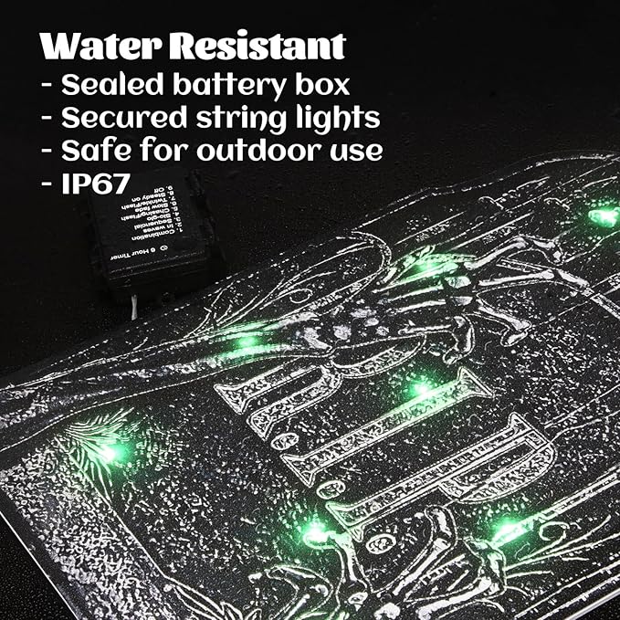 Halloween Tombstone Decoration - Lighted Gravestone Decor Yard Signs for Outdoor Yard Garden with Stakes 8 Lighting Modes - Green Light 3PCS