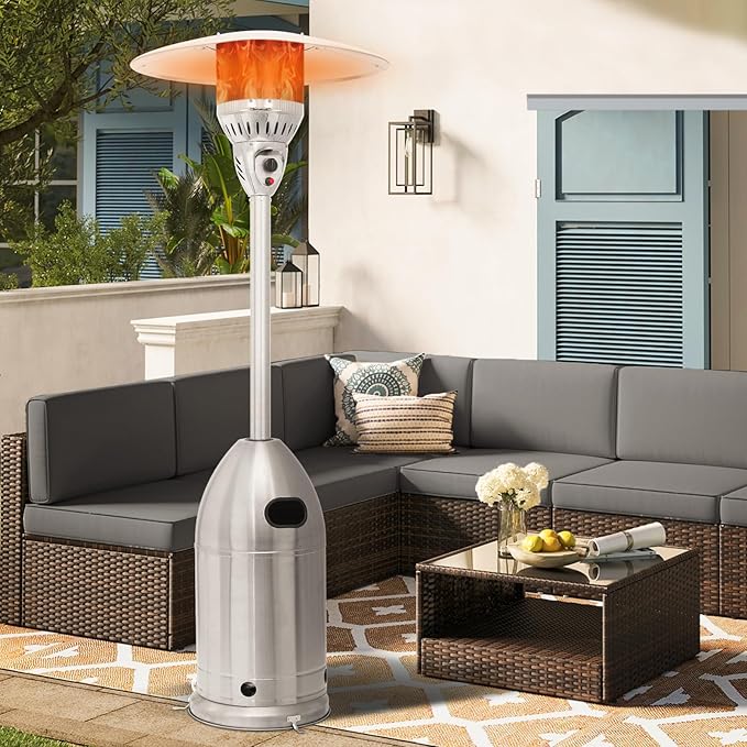 MoNiBloom 41000 BTU Propane Patio Heater with Wheels and Stainless Steel Burner Outdoor Patio Heater for Commercial Use, Residential, Garden, Backyard, Porch, Deck, Balcony (Silver)