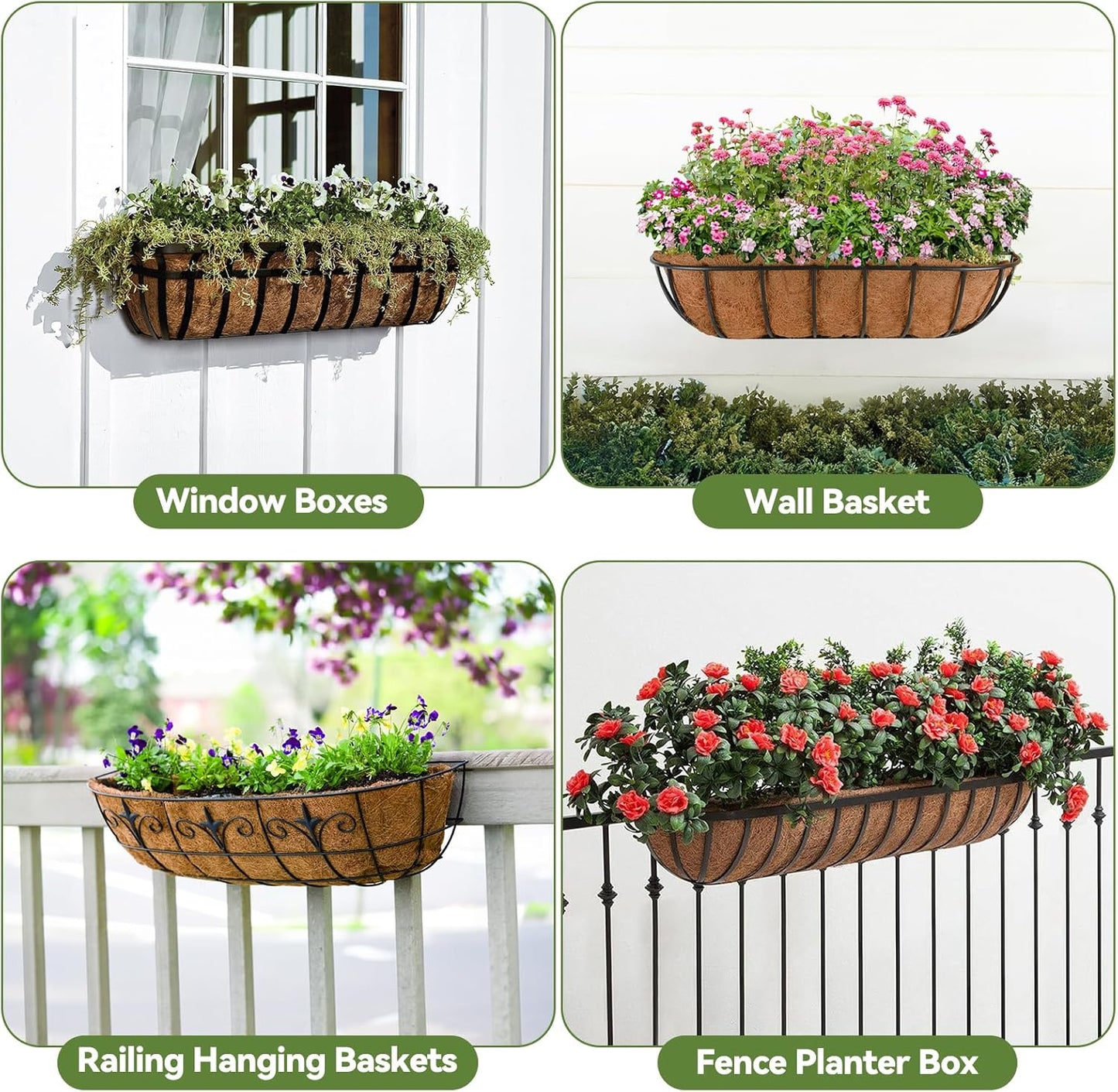 2Pcs Trough Coco Liner 36" Coco Coir Liners for Planters, Liners for Window Boxes Liners, Wall Basket Planters, Railing Hanging Baskets, Garden Planter Baskets