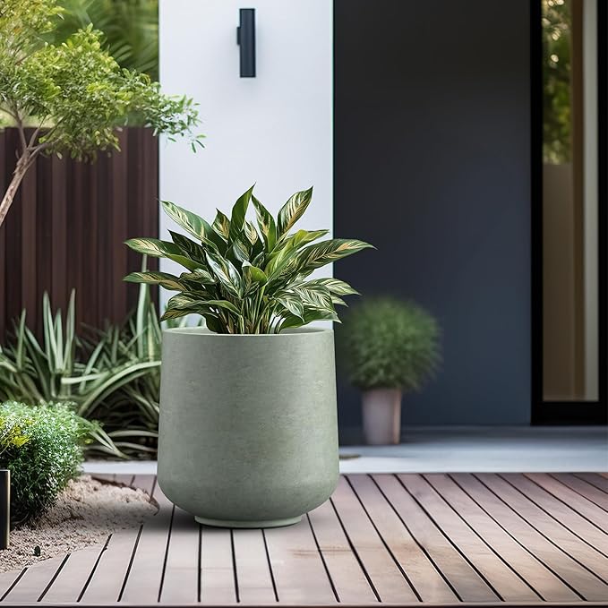 Kante 15.3" Dia Round Concrete Planter, Outdoor Indoor Large Plant Pots Containers with Drainage Hole and Rubber Plug for Home Garden Patio, Mint Green