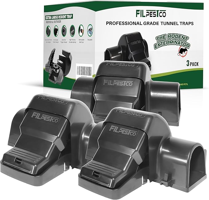 Set of 3 Professional Grade Extra Large Tunnel Rat Snap Traps, Mouse Trap, Reusable Trap, Heavy Duty for Indoor and Outdoor Pest Control Rodent Solutions