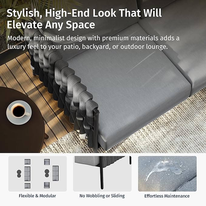 EAST OAK Life Chatter 4 Pieces Patio Furniture Set, Outdoor Furniture with Coffee Table, Patio Conversation Set Deep Seating with Thick Cushion, Backyard Porch Balcony, Chestnut Brown & Creamy Apricot