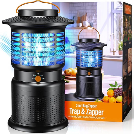 2-in-1 Bug Zapper Outdoor with Fan Suction, Effective Mosquito Trap & Insect Zapper, 10000mAh Rechargeable Fly Zappers for Indoor & Outdoor, IPX5 Waterproof