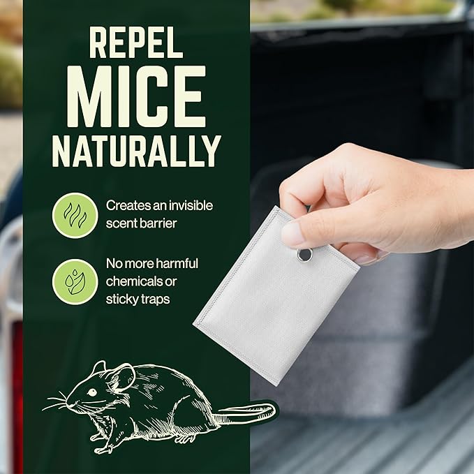 Deb's Ranch Cinnamon & Peppermint Mouse Repellent Pouches | 25% Essential Oils | Hangable Rodent Deterrent for House, RV & Car, 10-Pack