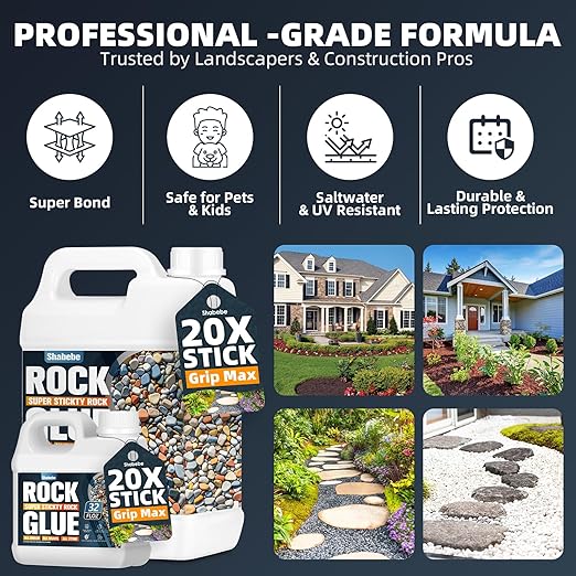 Rock Glue for Landscaping - 1 Gallon Mulch Glue with Grip Max for Strong Adhesion of Rocks, Gravel&Mulch, Long-Lasting Non-Toxic, Fast-Drying & Weather-Resistant Gravel Binder for Pebble, Pine Straw