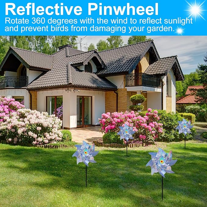 Bird Devices Outdoor Set, Bird Reflectors to Keep Birds, Bird Reflectors Shiny Wind Spinners, Reflective Pinwheels with Stakes, Keep Geese, Pigeon, Duck, Woodpecker Away