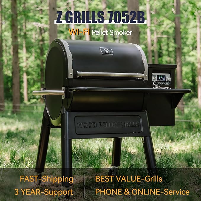 Z GRILLS 7052B Wood Pellet Grill and Smoker with WIFI Smart Home Technology, PID Controller, 709 sq. in, Black