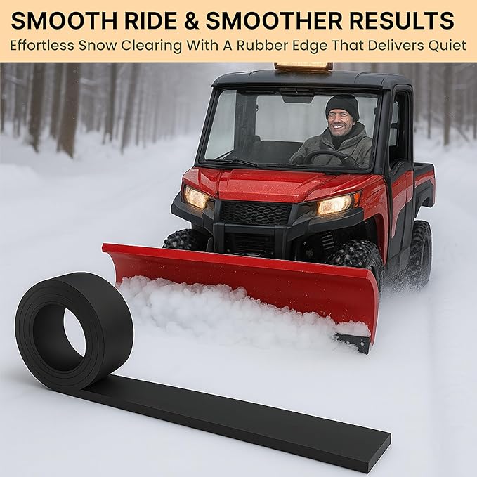SIMOND STORE - Rubber Snow Plow Cutting Edge – Heavy Duty 72" x 4" x 0.75" Snow Plow Deflector Smooth & Surface-Safe Snow Clearing - Fit for ATV Tractors, Skid Steers & UTVs Snow Pusher Cutting Edge