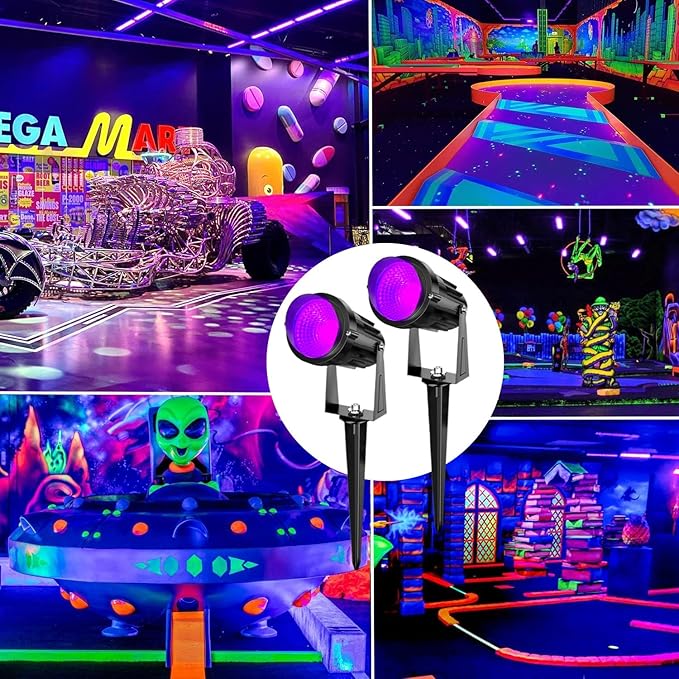 Halloween Black Lights Spot Lights,12W Outdoor Black SpotLights IP65 Waterproof, LED Garden SpotLighting for Parties Entertainment Houses（4 Pack