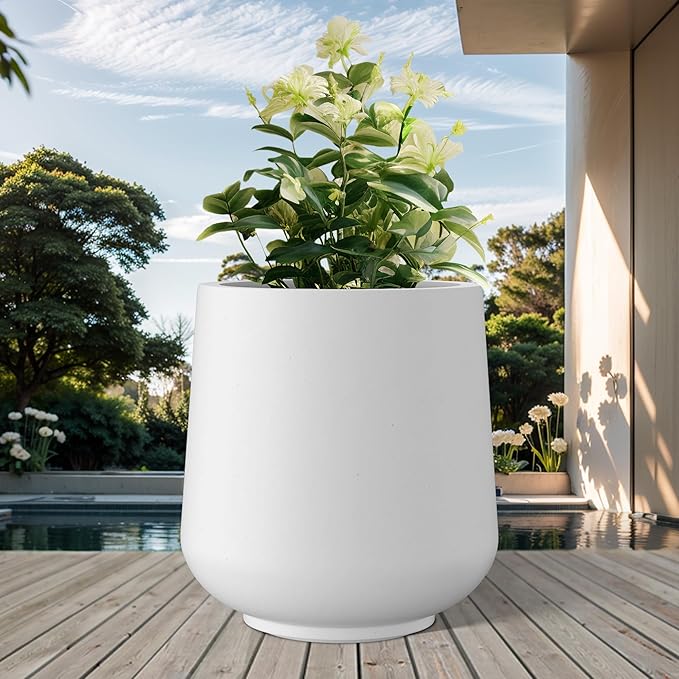 Kante 11.6" Dia Round Concrete Planter, Outdoor Indoor Large Plant Pots Containers with Drainage Hole and Rubber Plug for Home Garden Patio, Pure White