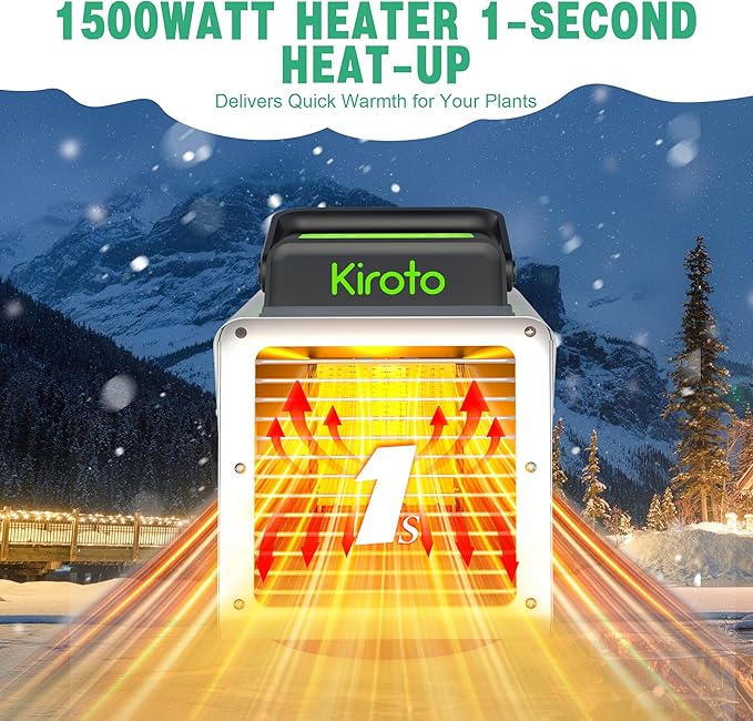 Kiroto 1500w Greenhouse Heater,with APP Remote Control, Portable Outdoor Winter Heater With Thermostat For Plants & Vegetables Grow Tent, Smart Safe