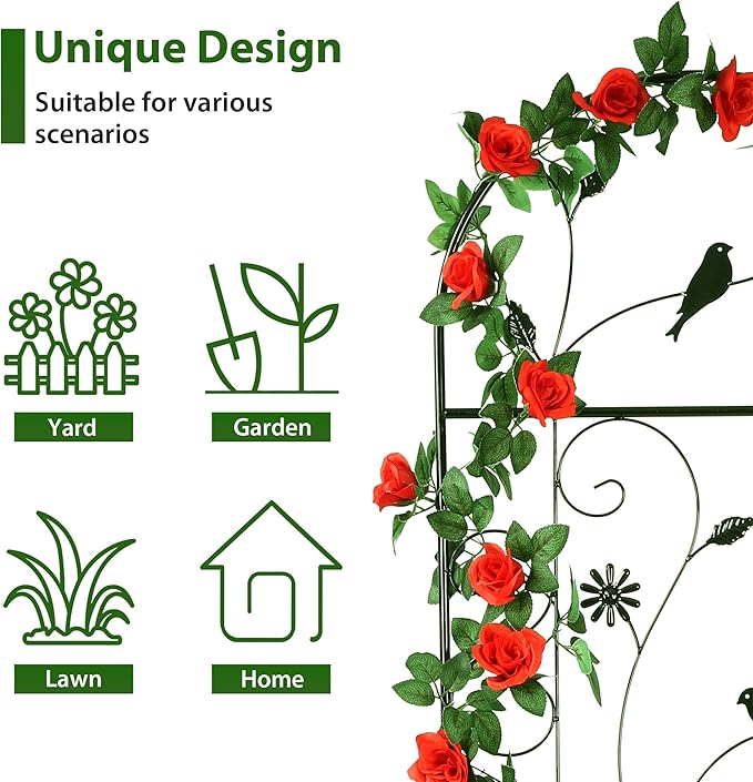 Metal Garden Trellis for Climbing Plants, 2 Pack 86.5" x 19.7" Black Plant Trellis Outdoor, Clematis Rrellis Outdoor, Arched Decoration Suitable for lawns, Gard