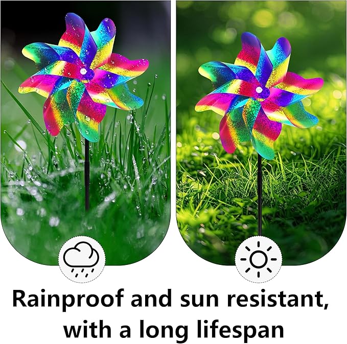 Reflective Bird Repellent Pinwheels, 7.1 inches in Diameter,Gradient Color 8-Blade Reflective Windmill, Outdoor Bird Deterrent, High Reflective Effect, for Yard, Balcony, Garden, Scare Birds.