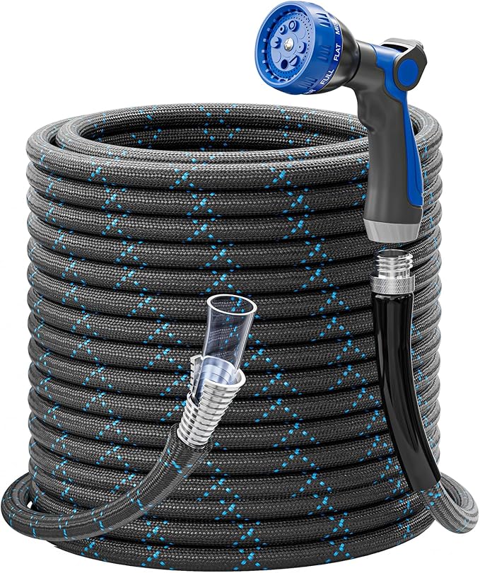 Garden Hose 25ft, 3-Layer Flexible Water Hose with 8 Pattern Spray Nozzle, Non-Expanding & Lightweight Stainless Steel Hose for Yard, Lawn, Outdoor-Leak Proof, No-kink & Tangle-free