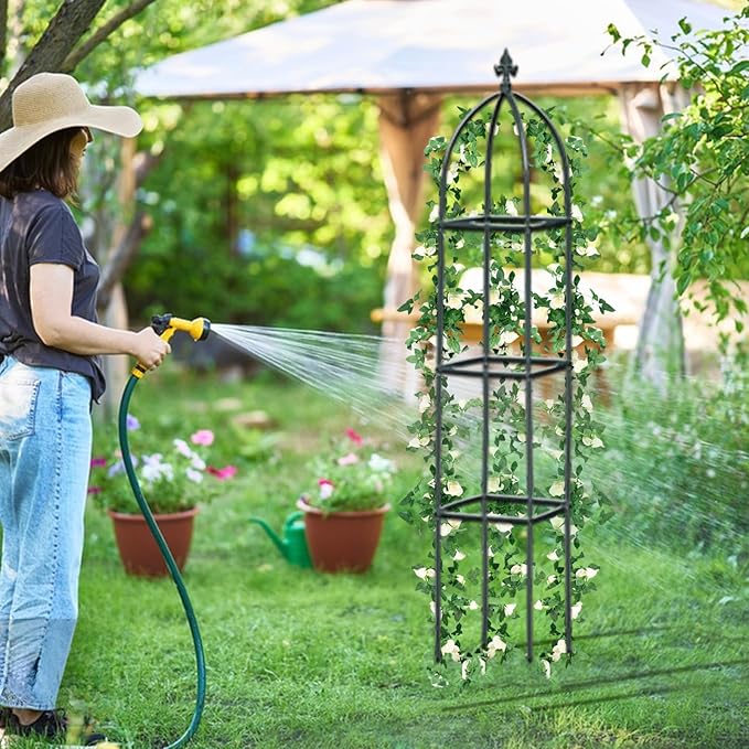 Garden Trellis for Climbing Plants Outdoor - Powder-Coated Steel 63" Metal Trellis Towering Plant Support - Heavy Duty Obelisk Trellis for Climbing Vine, Vegetables & Flowers,Deep Green