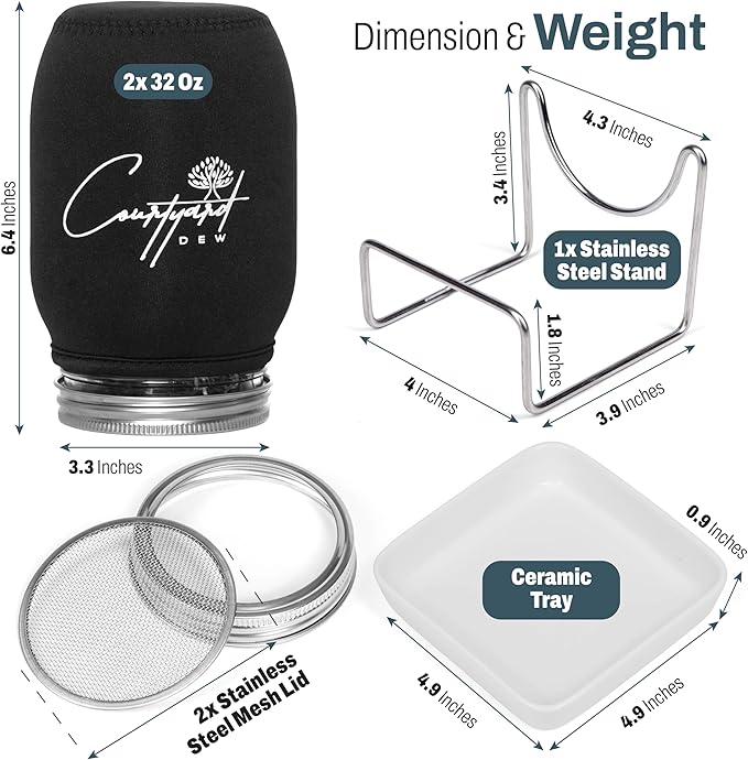 Sprout Growing Kit – Green Onion Regrower, 2 Wide-Mouth Mason Jars with Screen Lids, Blackout Sleeves & Ceramic Tray – Easy Microgreens Growing Kit for Alfalfa, Broccoli, Mung Beans
