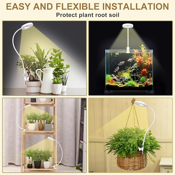 Clip on Grow Lights for Indoor Plants, 96 LEDs Full Spectrum Plant Light with Auto On/Off Timer (4/8/12H), 3 Light Modes, 10-Level Dimmable for Succulents, Small Plants (White, 2 Pack)