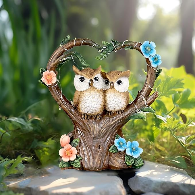 Solar Garden Owl Statue With LED Lights for Patio Lawn Ornaments, Indoor Outdoor Decor Waterproof Gift for Owl Lovers 7''