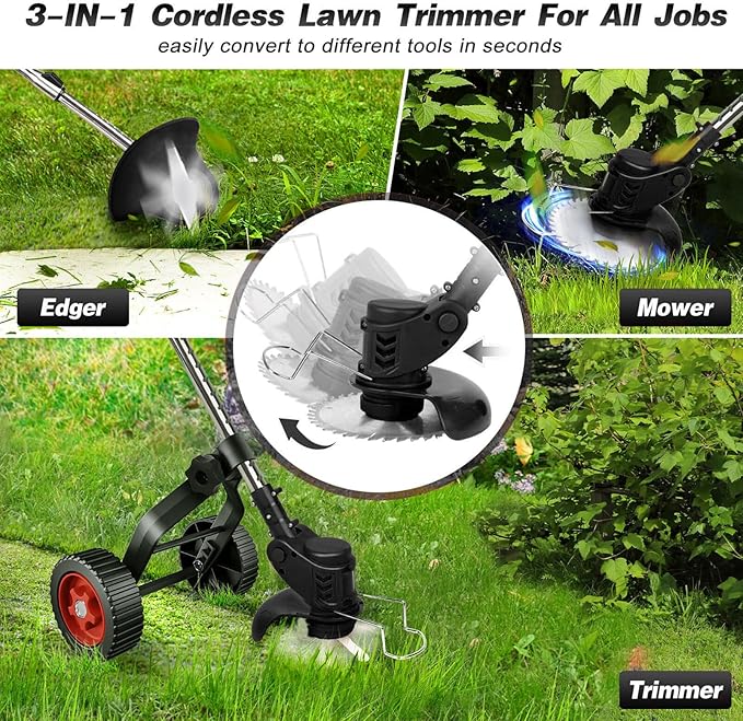 Electric Rotary Lawnmower, 21V 2000mAh Electric Rotary Lawn Mower, Electric Wheeled Lawn Mower, 3 in 1 Cordless Grass Trimmer, Electric Hover Lawn Mower, Electric Grass Trimmer/Edger