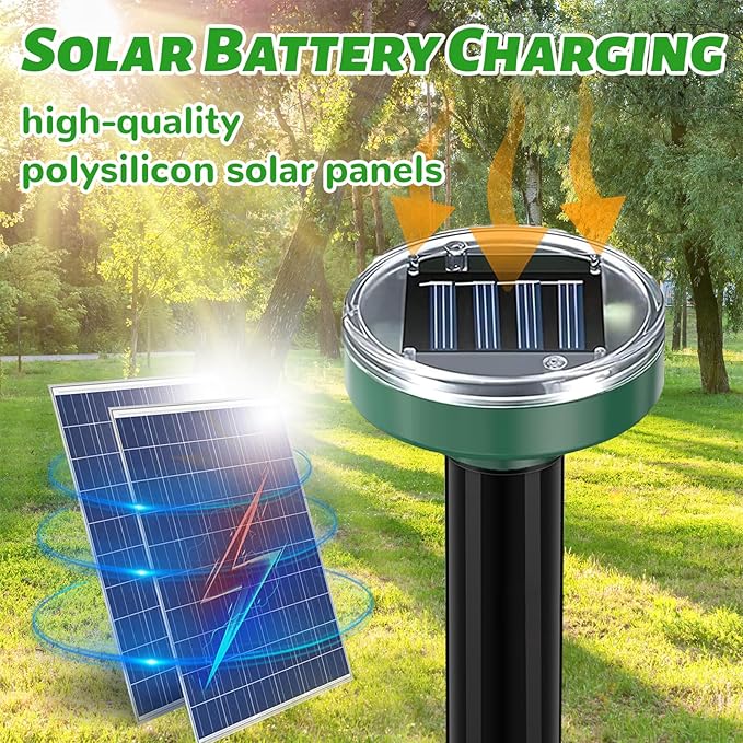 Mole Repellent Solar Powered 10 Packs, Ultrasonic Deterrent Stake for Outdoor Garden, Yard, Patio,Wide Coverage Waterproof Mole Repellent, Effective Deter Snake Gopher Rodent Groundhog