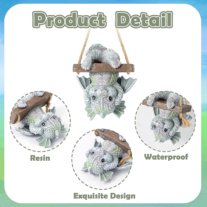 Fantasy Dragon Statue Garden Decor - Gothic Resin Sculpture Cute Mythical Upside Down Dragon Theme Unique Art Decor to Patio Yard Garden Halloween New Year Party Decoration Gifts for Adult