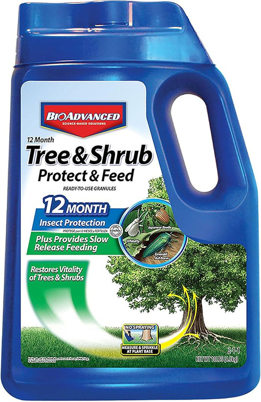 BioAdvanced 12 Month Tree and Shrub Fertilizer, Protect & Feed Granules, 10 lb, Insect Killer and Plant Food