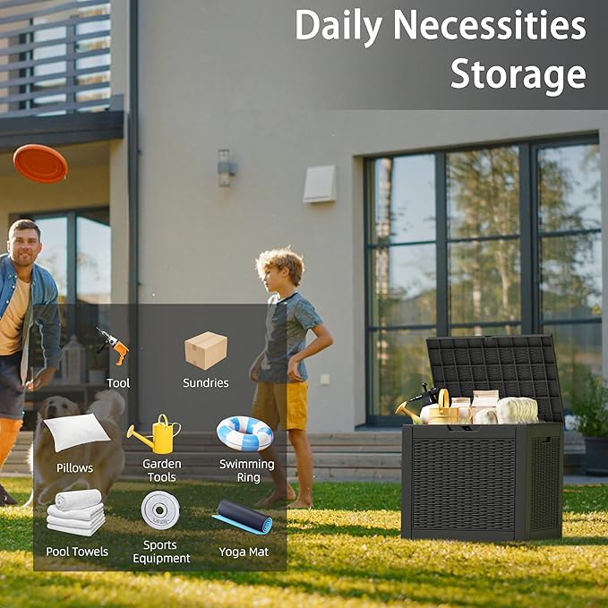 32 Gallon Resin Deck Box 2 Pack Outdoor Indoor Waterproof Storage Box for Patio Cushions, Garden Tools, Pool Accessories,Backyard Storage Bin,Black