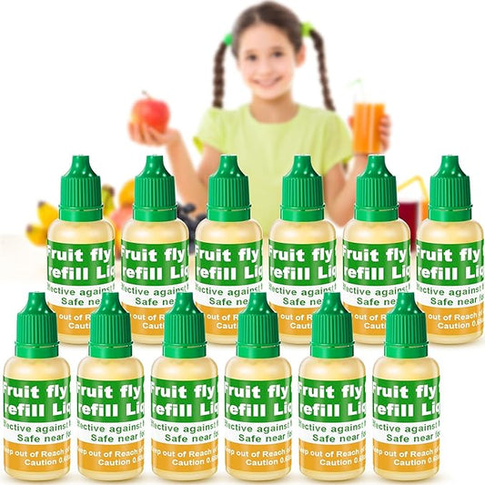 Qualirey 12 Pack Fruit Fly Trap Refill Liquid, 0.68oz Per Bottle Liquid Fruit Fly Traps for Indoors, Non Toxic Bait Safe Near Pets, Food and Kids, Lure Refill for Home Kitchen