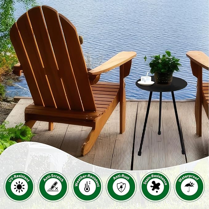 Metal Outdoor Side Table, Adjustable Height Round Side Table Weather-Resistant, Black Bistro Camping Tent Beach Table, End Table for Small Spaces, Balcony, Patio, Camping, Garden, Indoor, 12.2"