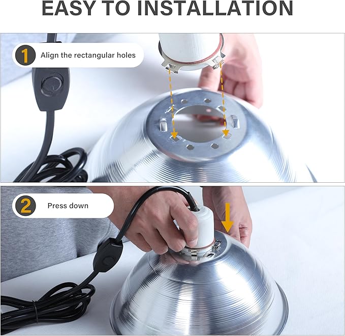 Simple Deluxe Clamp Lamp Light 10.5 Inch Adjustable Aluminum Reflector, Suit for E26 Socket Max 250 Watt Lamp (No Bulb Included), 6 Feet 18/2 SPT-2 Cord, with Bulb Guard, 1 Pack