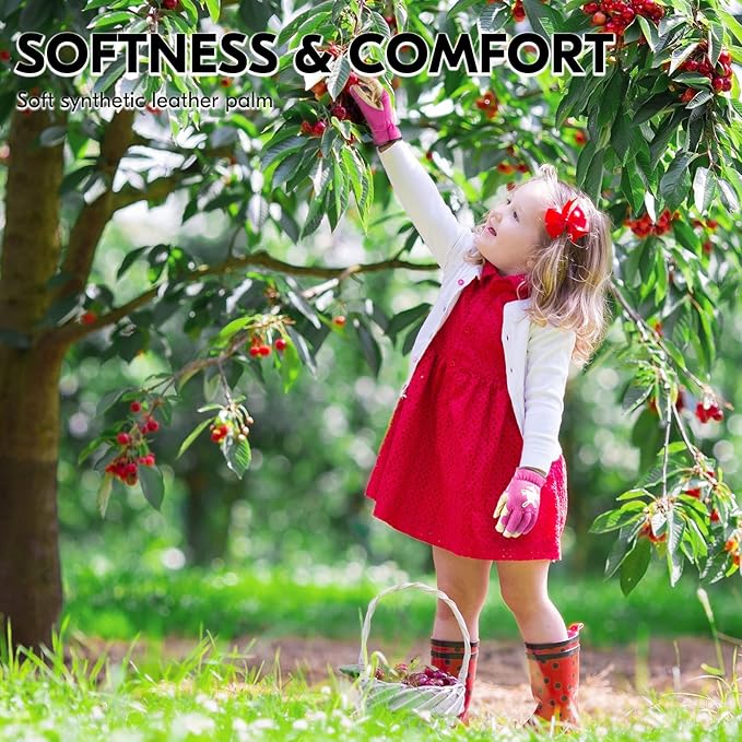 Vgo... 1-Pair Age 6-7 Kids Gardening Gloves,Children Yard Work Gloves,Soft Safety Outdoor Playing Gloves (Size L,Purple Rabbit, KID-SL7362)