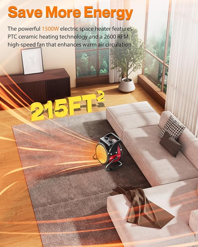 Outdoor Heaters for Patio, 1500W Outdoor Space Heater with 3S PTC Fast Heating, 3-Mode Electric Patio Heater for Greenhouse, Garage, Deck & Patio, Overheat Protection Red