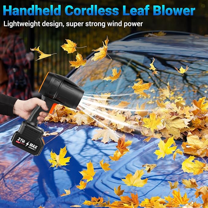 Handheld Electric Cordless Leaf Blower – 500,000RPM Mini Turbo Jet Blower with 2×4.0Ah Batteries & Charger, Lightweight for Patio, Lawn, Garage Cleaning (Black)