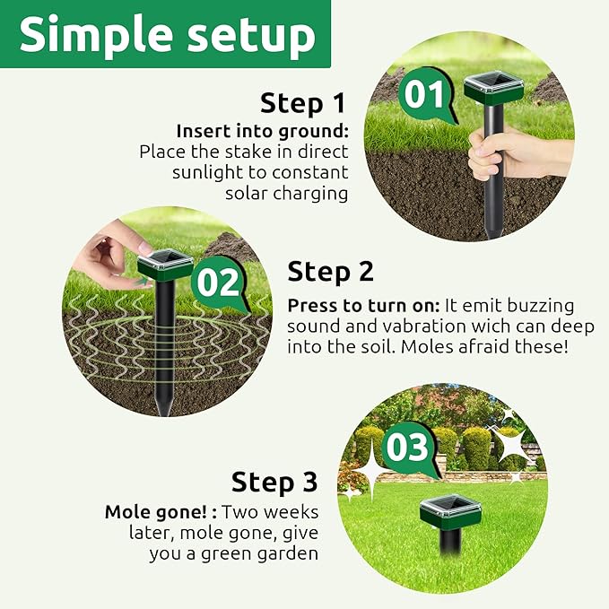 X-PEST 8 Pack Mole Repellent for Lawns Solar Powered Groundhog Spikes, Ultrasonic Mole Stakes for Yard, Waterproof Gopher Repellent to Get Rid of Chipmunk, Vole and Snake for Garden